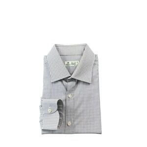 Borrelli Napoli White Blue Brown Checked Button Front Size 17.5/44